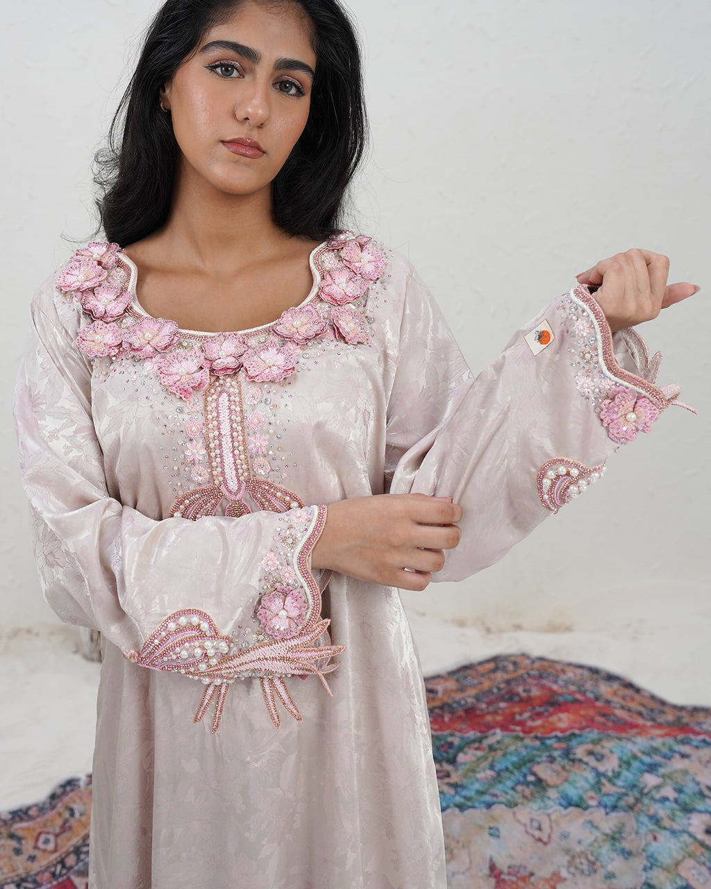 Pearl bow with silk thread 3d flower